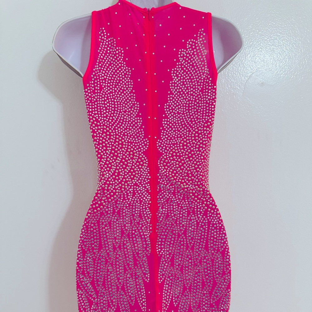 Pink Rhinestone Bodyicon Mini Dress - Picture 3 of 5